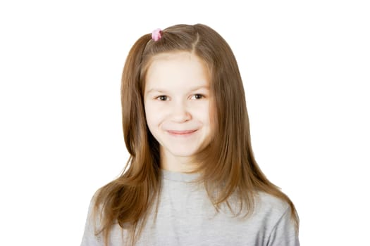 portrait of a smiling girl on white background