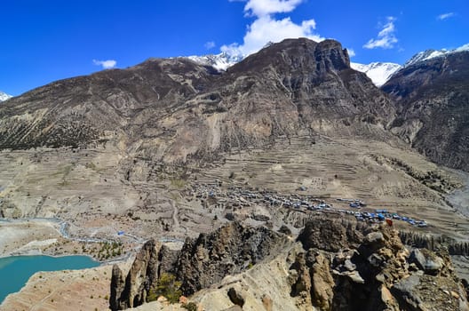 Himalayas mountain village Manang on the hills, Nepal
