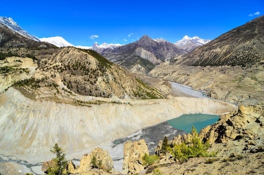 Himalayas mountain peaks and lake in Annapurna region, Gangapurna, Manang, Nepal