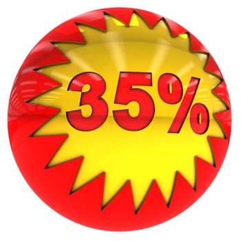 3d sphere with star and thirty five percent rate with clipping path and isolated on white