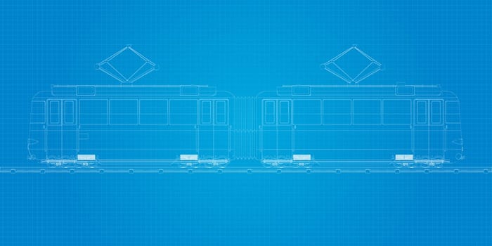Tramcar bluprint, abstract art illustration