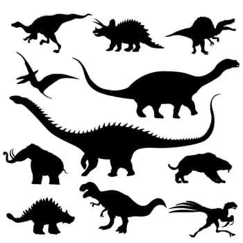 Dinosaur silhouettes against white background