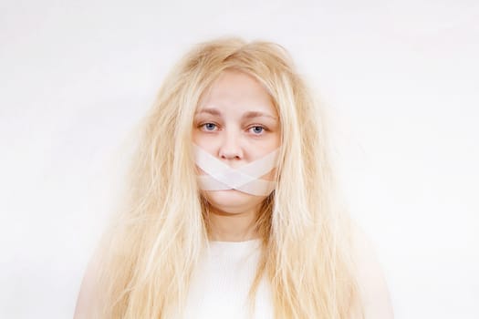 crazy girl with her ​​mouth sealed