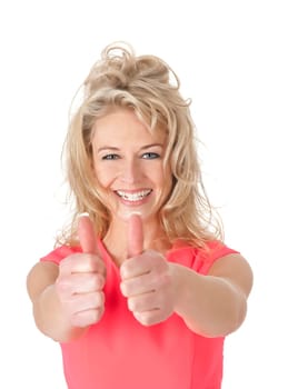 successful woman gives thumbs up