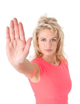 young woman shows stop