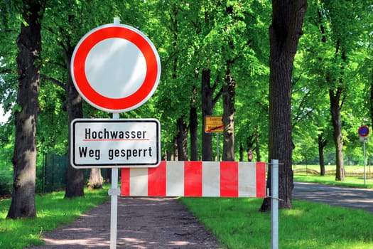 Road closure due to flooding in Magdeburg