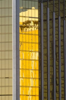 play of light among the skyscrapers of Las Vegas in Nevada