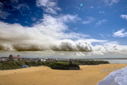 ballybunion in summer storm with panaramic view of the town and beach