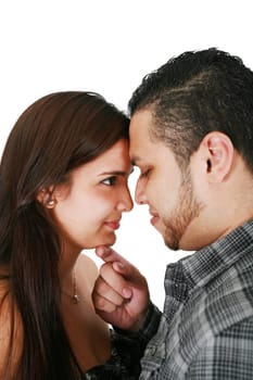 Portrait of Attractive Hispanic Couple on White Background