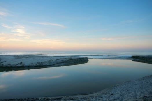 Sunrise in the beach and lake