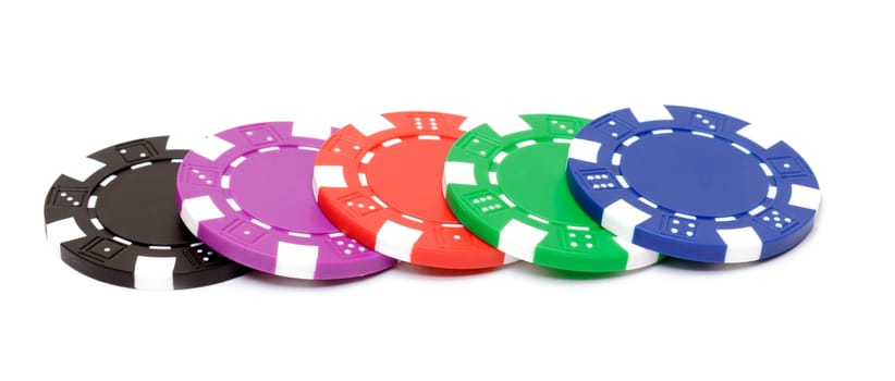 Poker chips on white background