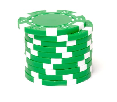Poker chips on white background