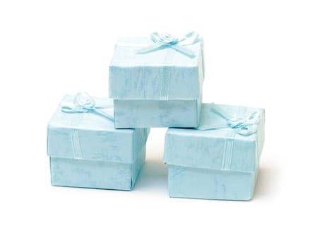 Cyan gift boxes on white background