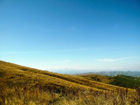 Caucasus landscape and autumn nature in daylight