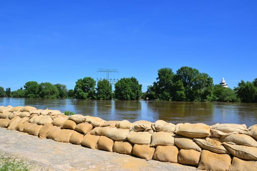 Sandbags during flooding in Magdeburg