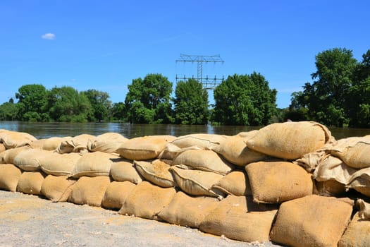 Sandbags during flooding in Magdeburg
