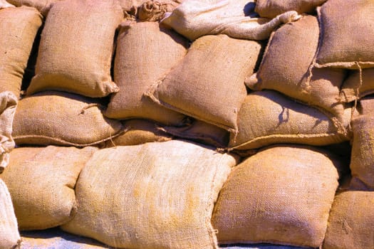 filled sandbags at the flood in Magdeburg