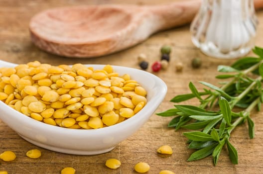 Porcelain bowl with yellow lentils