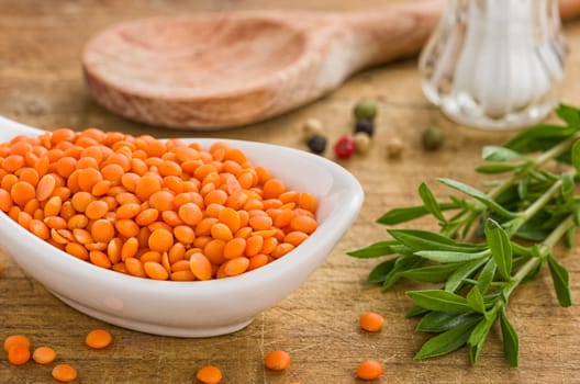 Porcelain bowls with red lentils