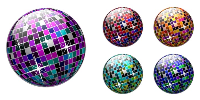 disco ball on white background. Multicolored version.