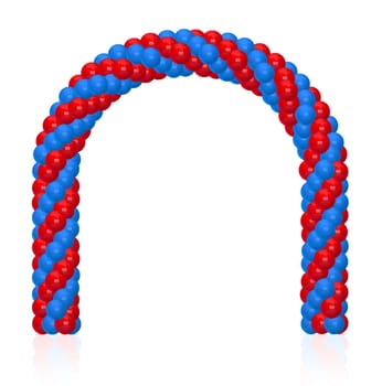 Arch of balloons twisted in a spiral form on white