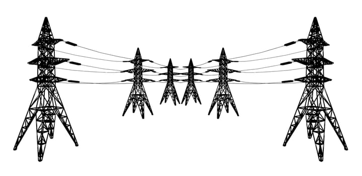 silhouette of Power lines and electric pylons