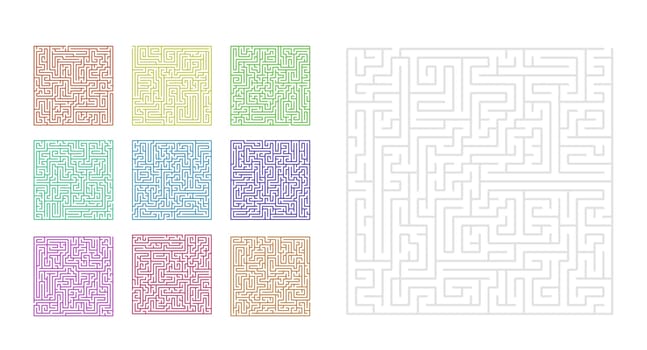 set of the 10 mazes isolated on white background