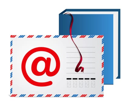 E-mail address book with bookmark ribbon on white background