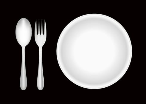 Plate, fork, and spoon