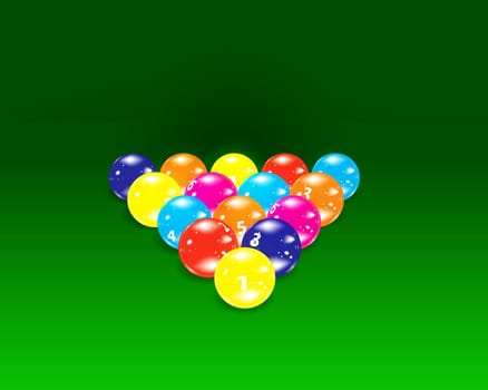 Billiards balls on the green table