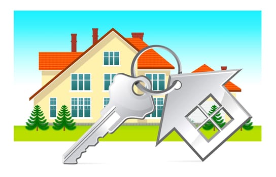 House and house keys on white background