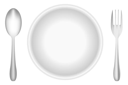 Plate, fork, and spoon