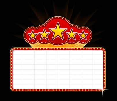 Blank movie, theater or casino marquee with stars isolated on black background