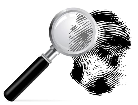 Magnifier with scaned fingerprint on white background