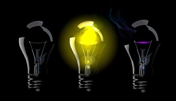 Phase blown bulbs isolate on black background
