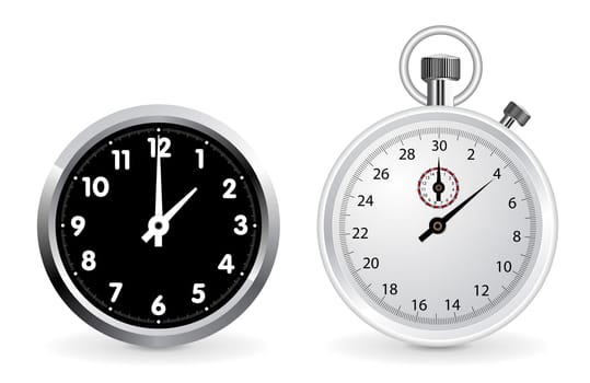 Realistic clock and stopwatch illustration isolated on white background