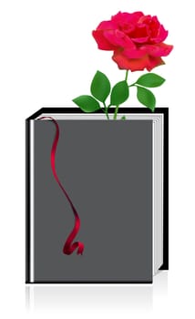 Red rose in the book isolated on white.