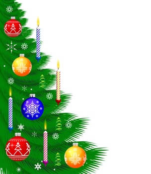 Christmas Background with new year tree, candle, snowflakes