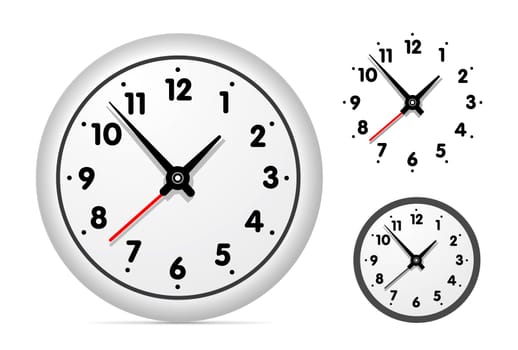 Clock on the white wall set. Vector illustration