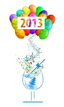 party balloons with splash from confetti on white