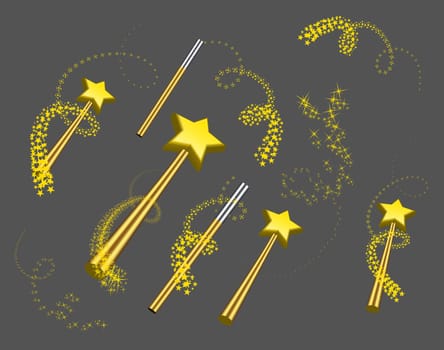 Magic wand vector set illustration on grey background.