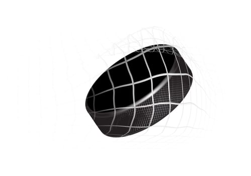 Goal - a hockey puck in the net. Vector illustration