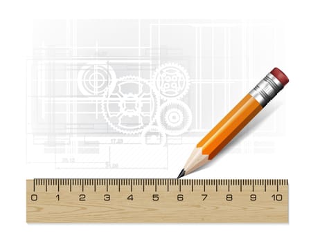 Technology blueprint abstract design with pencil and ruler