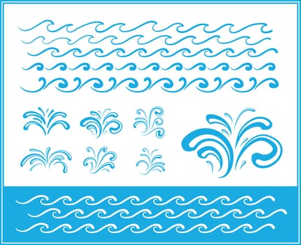 Set of wave symbols and splash for design