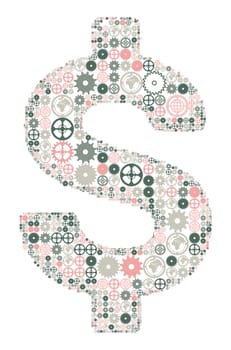 U.S. dollar sign on a white background, made of colored gears. Vector illustration