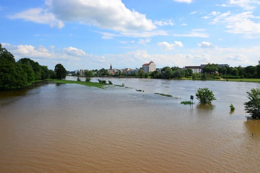 flooded landscape during flooding in Magdeburg