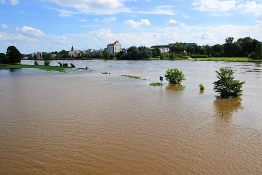 flooded landscape during flooding in Magdeburg