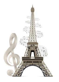 Eiffel Tower with musical notes and a treble clef