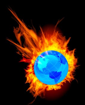 Burning globe earth vector illustration on black
