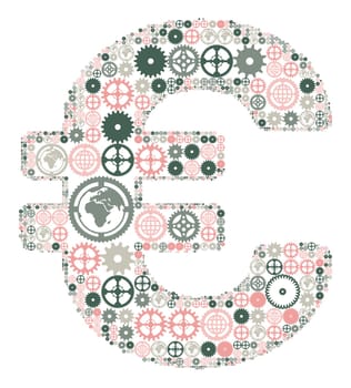 Euro sign on a white background, made of colored gears. Vector illustration
